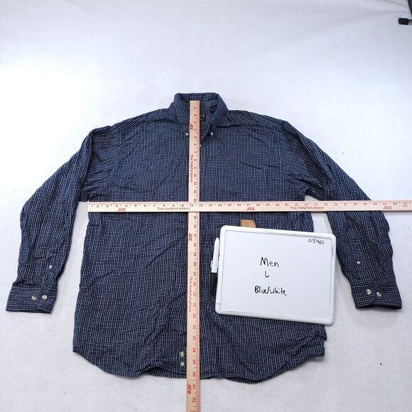 Trader Bay Windowpane Flannel Button Up Shirt Mens Size Large L Blue White - Picture 6 of 10